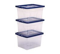BANKERS BOX 22L Boîte de rangement en plastique pack de 3, sans BPA, emboîtables et empilables, couvercle anti-poussière, 24.5 x 32 x 40 cm, idéale pour la maison et le bureau