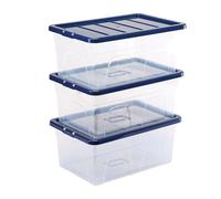 BANKERS BOX 38L Boîte de rangement en plastique pack de 3, sans BPA et couvercles 100% recyclés, emboîtable et empilable, couvercle anti-poussière, 25x38x56cm, idéal pour la maison et le bureau