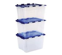 BANKERS BOX 55L Boîte fourre-tout en plastique, pack de 3, Polypropylène sans BPA, couvercles 100% recyclés, emboîtables et empilables, couvercle fendu, 35x43x59cm, polyvalent pour maison et bureau