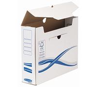 BANKERS BOX Boîte archives dos de 8cm BASIQUE, montage manuel, en carton blanc/bleu