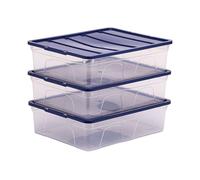 BANKERS BOX Boîte de rangement en plastique 12L, pack de 3, sans BPA et couvercles 100% recyclés, emboîtable et empilable, couvercle anti-poussière, 11x32x40cm, idéal pour la maison et le bureau