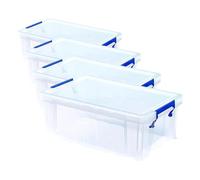 BANKERS BOX Boîte de rangement ProStore 10 L, 14 x 34 x 21.5 cm, avec couvercle et poignées, format A4, empilable, plastique transparent sans BPA (Lot de 4)