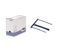 BANKERS BOX System Boite d’Archives A4 150 Mm - Rangement - Carton Recy lanc Bleu - Lot de 10 & Fellowes - Transit - Pack de 50 Clips pour archive Ecologique avec poignée de transfert - Bleu