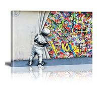 Banksy Graffiti Street Art Impression sur Toile Banksy Child Graffiti Tableau Pop Art Chambre Enfant Decoratifs Muraux Salon Moderne Decoration Murale (Avec cadre, 80x140cm)