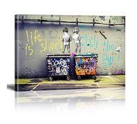 Banksy Graffiti Toile Art Décor Life is Short Chill the Duck Out Tableau Pop Art Chambre Enfant Decoratifs Muraux Salon Moderne Decoration Murale (Avec cadre, 75x100cm)