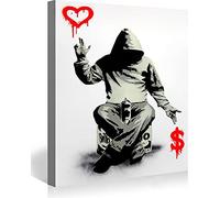 Banksy Impression sur toile Love Over Money Graffiti Street Art prête à l'emploi sur châssis Décoration murale XXL 40 x 60 cm