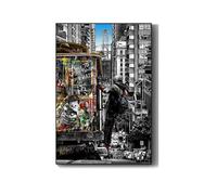 Banksy Murale Art Street Art Peintures Noir Blanc Londres City Peintures sur Toile Tableau Graffiti Pop Art Affiches Et Estampes Decoration à La Maison Tableaux sans Cadre 60x80cm