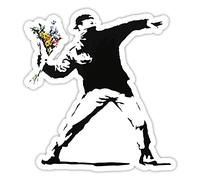 BANKSY Rage Lanceur de fleurs Design | Décoration murale graffiti Autocollant en vinyle | Urban Art fenêtre, voiture, ordinateur portable Autocollant - Small - 5x4.5cm