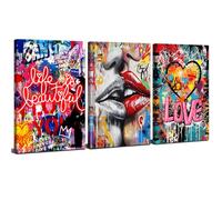 Banksy Toile Wall Art Graffiti DéCor Mural Abstrait Coloré Images Murales Pop Art Street Artiste Peinture Moderne Amour Signe Affiches Oeuvre Adolescents Chambre DéCorations De La Maison 30x40cm 3PCs