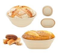 Banneton à Pain Silicone 2PCS (25cm Ovale + 22cm Rond) Design Antiadhésif & Pliable et réutilisable- Pour Pain au Levain & Pâtisserie | Lavable au Lave-vaisselle | Anti-Moisissure