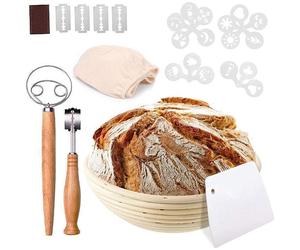 Banneton - Lot de paniers de fermentation ronds de 25 cm - Avec kit de cuisson à pain - Pochoirs uniques pour la cuisson au levain