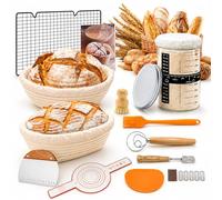 Banneton Pain Rond & Ovale Set, 17 Pièces Accessoire pour Faire du Pain | 25CM Ovale & 23CM Rond, Pot à Levain, Kit Complet Démarrage Pain, Accessoires Boulangerie pour Débutants, Boulangers