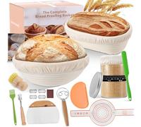 Banneton Pour Pain 21 Pièces - Kit Boulangerie Levain avec 2 Panières Fermentation Rond 23cm et Ovale 25cm, Pot Verre 900ml, Lame à Pain, Tapis Cuisson - Accessoires Cuisine pour Débutants