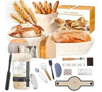 Banneton Pour Pain, Kit Pain au Levain Avec 2 Corbeilles De Fermentation | 25cm Ovale et 23cm Rond, Pot à Levain et Accessoires de Boulangerie, Kit de Démarrage pour Débutants et Confirmés