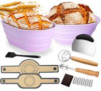 Banneton pour Pain-Silicone Banneton pour Pain au Lieu de Panier Osier,Corbeille Panier a Pain Sourdough Starter Kit avec Accessoire Patisserie,Paniere a Pain,Lame Boulanger et Fouet Danois