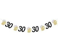Bannière « Cheers to 30 Years », « Cheers and Beers to 30 Years », bannière « Happy 30th Birthday », fournitures de décoration de fête noir, doré et argenté, double face