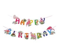 Bannière D’anniversaire en Papier Hawaïenne pour Fête Tropicale | Flamants Roses, Ananas et Cactus, Légère, Portable et Réutilisable, Fond Décoratif pour Célébration