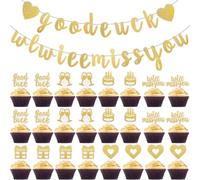 Bannière d'adieu dorée à paillettes avec 1 bannière et 24 fanions dorés pré-enfilés à paillettes - Décorations de retraite à paillettes dorées pour remise de diplôme, retraite et fête d'adieu