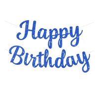 Bannière d'anniversaire à paillettes « Happy Birthday » - Guirlande d'anniversaire - Bannière murale de porte pour femmes, hommes, garçons et filles - Décoration de fête d'anniversaire (bleu)