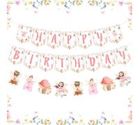 Bannière d'anniversaire féérique pour Filles, Guirlande de fées « Happy Birthday », bannières à Suspendre sur Le thème Floral Rose, Fournitures de fête d'anniversaire pour Filles de 1, 2, 3, 4, 5, 6