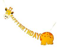 Bannière d'anniversaire girafes pour garçons et filles - Bannière « Happy Birthday » - Décorations d'anniversaire sauvages - Bannières de fête sur le thème de la jungle pour fête prénatale