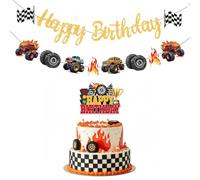 Bannière d'anniversaire Monster Truck avec décoration de gâteau pour fête d'anniversaire