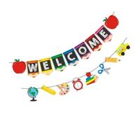 Bannière de Bienvenue à L'école 2pcs en Papier, Lettres Imprimées | Rideaux Rentrée Scolaire, Panneau Mural de Porte, Présent Rentrée, Usage Fenêtres et Décoration du Premier Jour