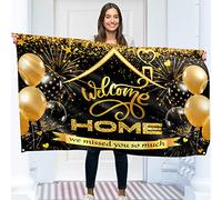 Bannière de bienvenue Welcome Home - 1,5 x 0,9 m avec 4 trous en laiton - Impression numérique vive - Polyester épais 110 deniers - Double couture