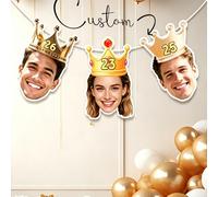 Bannière de chapeau d'anniversaire personnalisée avec visage, design de couronne et de chapeau d'anniversaire, bannière photo de visage d'anniversaire personnalisée, bannière d'anniversaire, bannière 