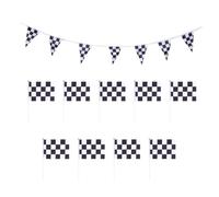 Bannière de Course Triangle Polyester Noir Blanc pour Fête | Décoration Intérieure ou Extérieure, Facile à Suspendre, Motif Grille Classique, pour Événement Auto