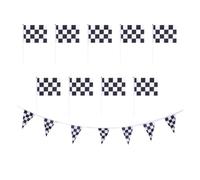 Bannière de Course Triangulaire Noir et Blanc, 28 Fanions en Polyester | Décoration Légère à Suspendre, Usage Intérieur Extérieur, Événement Scolaire Sportif, Style Grille Classique