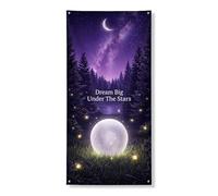 Bannière de couverture de porte d'horizon de nuit rêveuse, forêt violette mystique, décoration de célébration céleste pour intérieur et extérieur, 91,4 x 183 cm