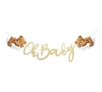 Bannière de Décoration pour Baby Shower "Oh Baby" avec Ourson et Nuage, Couleur Or, Design Neutre et Élégant
