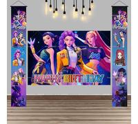 Bannière de fond K-Pop Demon Hunters pour porte, décorations de fête d'anniversaire pour enfants et adultes, accessoires de fond pour photomaton de baby shower G-6792-1
