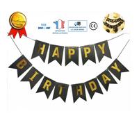 Bannière de joyeux anniversaire noir et or happy - Aueq - birthday décoration de fête banderole décor jour pour filles garçons adu