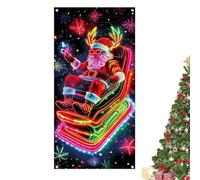Bannière de Noël pour Porte Bannière fluorescente 2D cartoon du Père Noël | Décoration murale de porte d'hiver 89 x 180 cm Extérieur, jardin, , maison, salon, entrée, balcon et