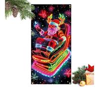 Bannière de Noël pour Porte Grand 2D Père Noël Dessin animé Lumineux | Affiche de porte des fêtes d'hiver 89 x 180 cm pour Extérieur Maison Salon Chambre Salle de Bains Mur de
