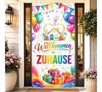 Bannière de porte avec inscription « Willkommen Zuhause » - 185 x 90 cm - Coloré