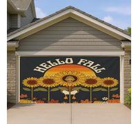 Bannière de porte de garage 1,8 x 4 m - Motif de tournesol vintage - Décoration murale d'intérieur et d'extérieur - Citrouille rétro - Fond photo à suspendre