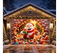 Bannière de Porte de Garage Noël, Bonhomme de Neige Pôle Nord | Polyester imperméable, impression 3D vive, bords renforcés et pose facile pour porches, murs, fêtes et photos