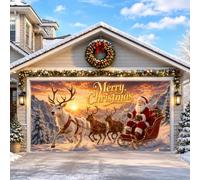 Bannière de porte de garage Noël, Bonhomme de neige Pôle Nord | Polyester imperméable, impression 3D vive, bords renforcés et pose facile pour porches, murs, fêtes et photos