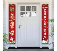 Bannière de porte de Noël PartyYaa, bannière de Noël pour photo booth, décorations de Père Noël et bonhomme de neige pour porche, ornement de fête de Noël pour l'intérieur et l'extérieur (Rouge)