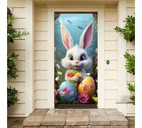 Bannière de Porte de Pâques, Happy Easter Bunny Couverture de Porte Bannière pour Pâques Décoration, Pâques Photo Toile Fond en Tissu pour Pâques Extérieur Activités Décoration