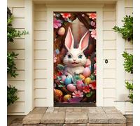Bannière de Porte de Pâques, Happy Easter Bunny Couverture de Porte Bannière pour Pâques Décoration, Pâques Photo Toile Fond en Tissu pour Pâques Extérieur Activités Décoration