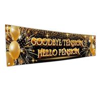 Bannière de retraite - Décorations de retraite - Bannières et décorations - Goodbye Tension Hello Pension - 180 x 40 cm (noir et or)