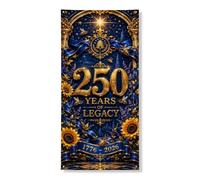 Bannière décorative de porte « 250 Years of Legacy » - Motif floral doré élégant - Décoration de fête pour anniversaire de mariage - 91,4 x 183 cm