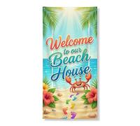 Bannière décorative pour porte de bienvenue - Motif floral de crabe tropical - Décoration de plage d'été - Fournitures de fête d'intérieur et d'extérieur - 91,4 x 183 cm