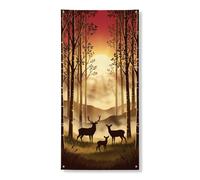 Bannière décorative pour porte de forêt d'automne, silhouettes de cerfs rustiques avec arbres, décoration d'automne intérieure et extérieure 91,4 x 183 cm