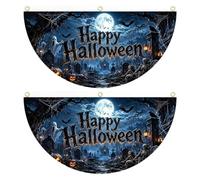 Bannière Halloween 2 Pièces Guirlande Demi-Cercle Demi-Éventail Double Face | Ensemble Bannière Porche Halloween Pour Maison Garage Balcon Patio Terrasse Cour Couloir Extérieur Intérieur