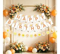Bannière Happy Birthday Boho Soleil, Drapeau Lettre Rayon de Soleil, Guirlande Style Mixte Soleil & Marguerite Arc-en-Ciel Boho Neutre Premier Anniversaire Décoration Murale, Convient pour Anniversair
